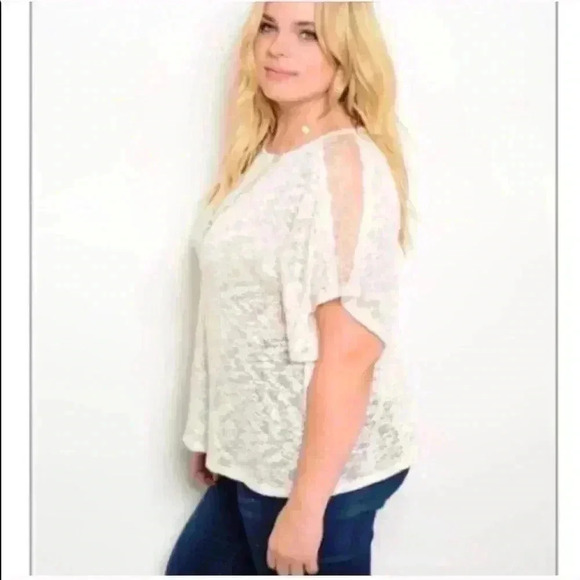 NEW PLUS Beige/ Ivory top with lace sleeves - Picture 2 of 2